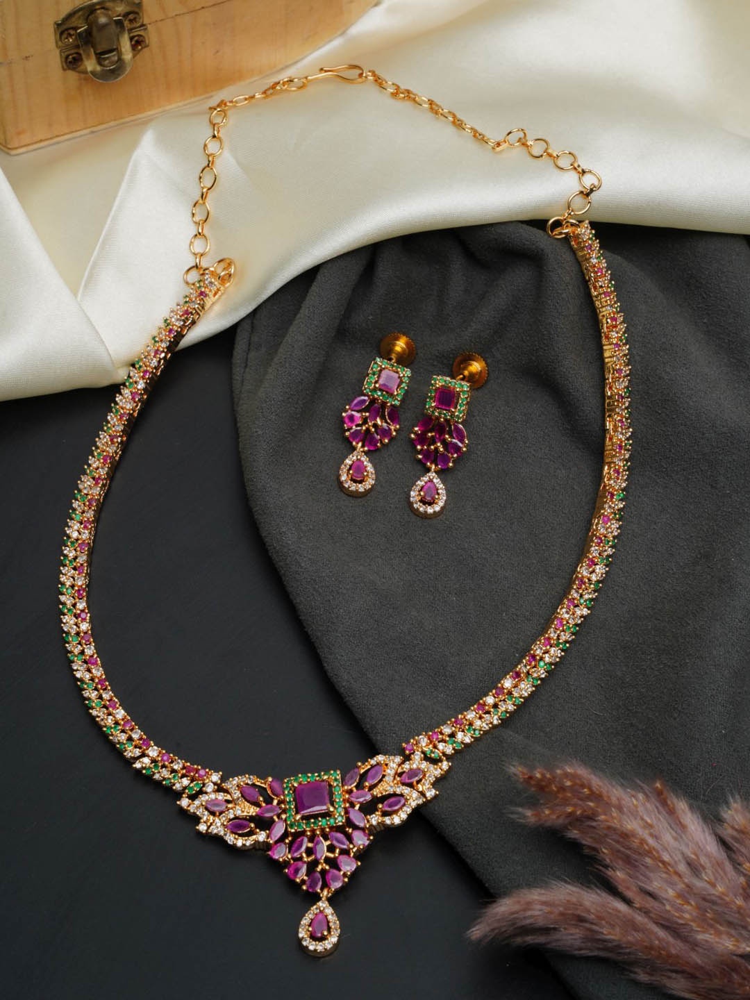 

GRIIHAM Gold-Plated Cubic Zirconia Studded Jewellery Set