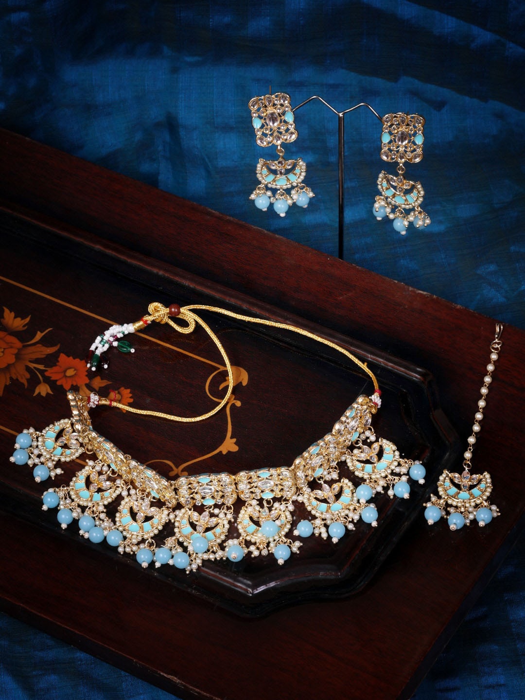 

GRIIHAM Gold-Plated CZ Studded & Beaded Jewellery Set