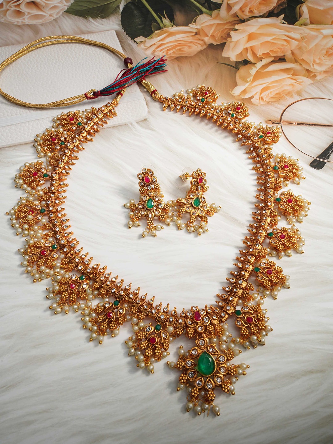 

GRIIHAM Gold-Plated CZ Stone-Studded Jewellery Set