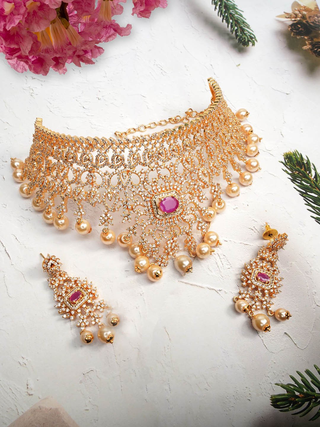 

GRIIHAM Gold-Plated CZ Studded Jewellery Set