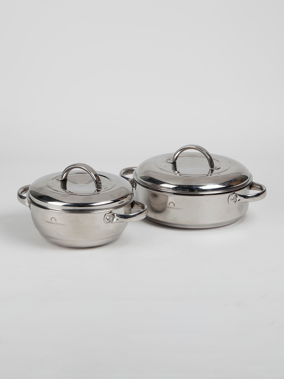 

Home Centre Set Of 2 Solid Serving Casserole With Lid, Silver