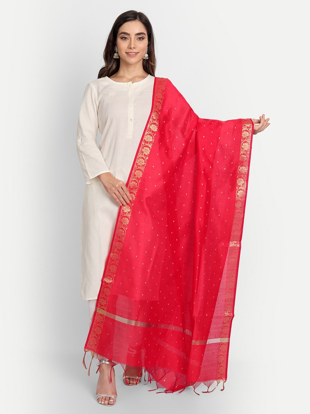 

amraoo Women Floral Woven Design Dupatta, Red