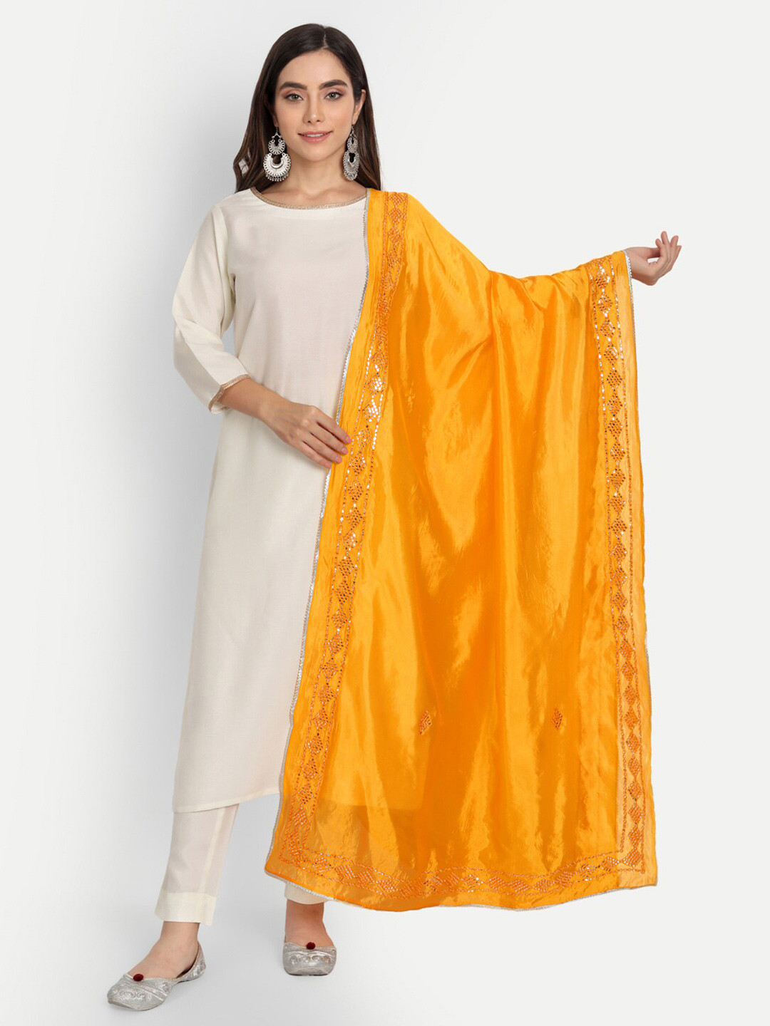 

amraoo Art Silk Dupatta with Mirror Work, Yellow