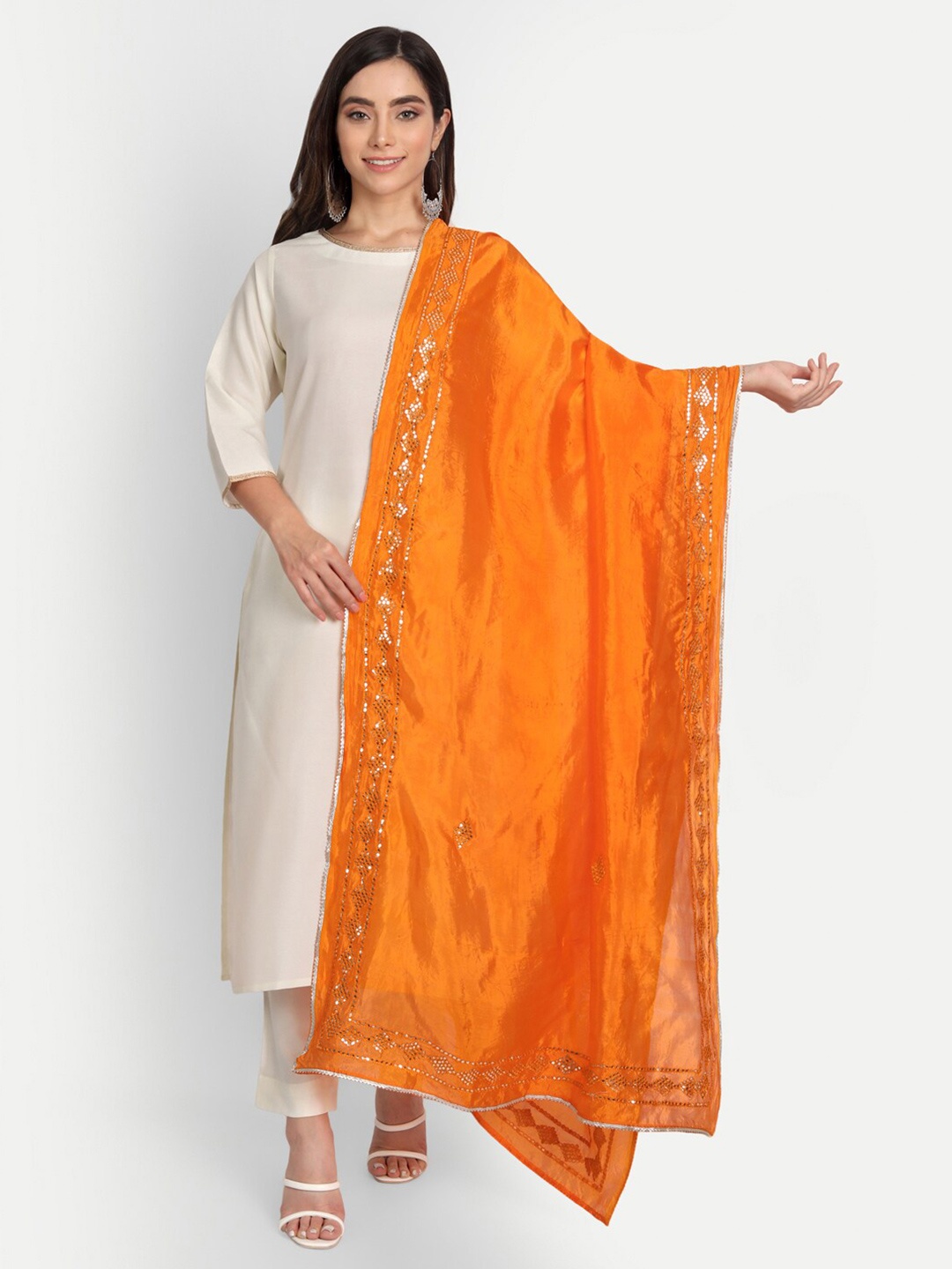 

amraoo Art Silk Dupatta with Mirror Work, Orange