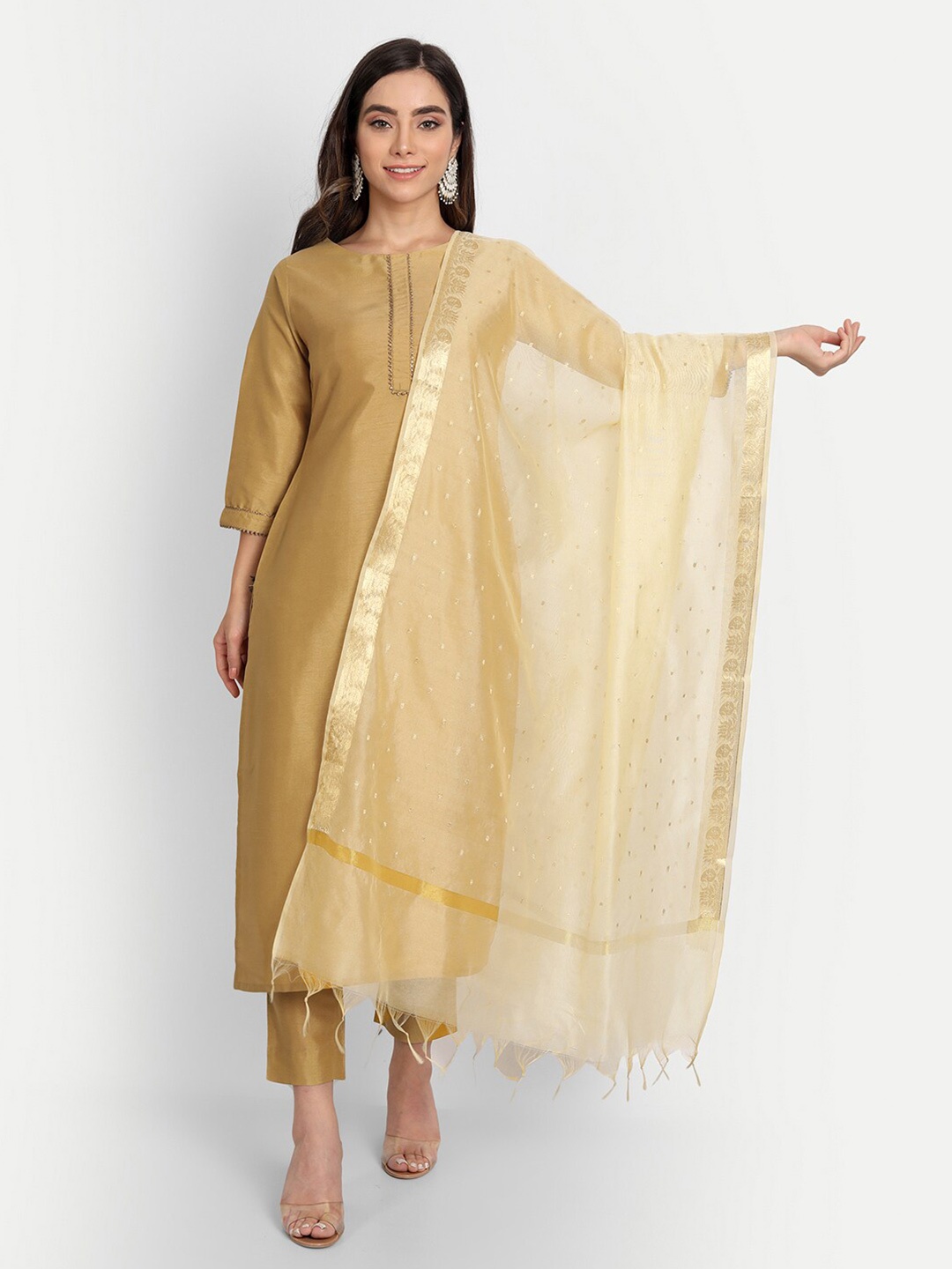 

amraoo Paisley Woven Design Dupatta with Zari, Cream