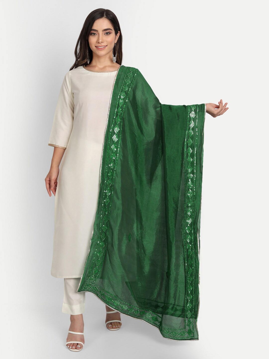 

amraoo Dupatta with Mirror Work, Green