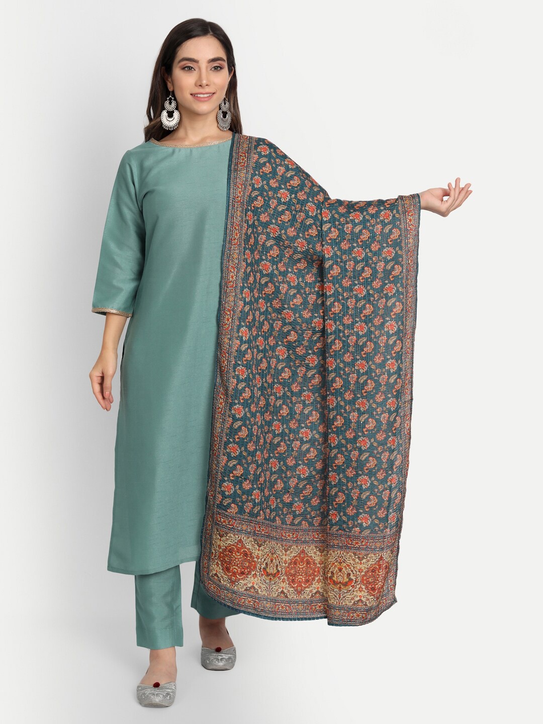 

amraoo Printed Dupatta, Turquoise blue