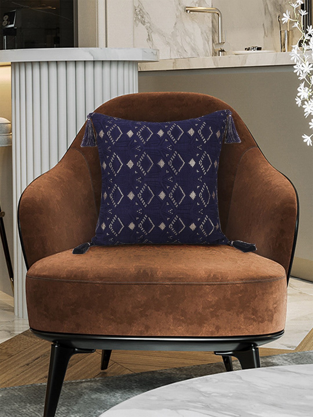

Mezposh Geometric Square Cushion Covers, Navy blue