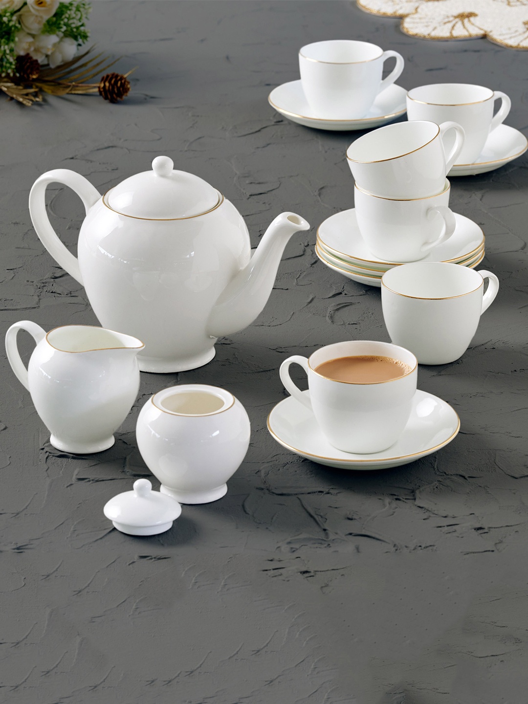 

Home Centre 9 Pcs Solid Bone China Glossy Cups and Saucers, White