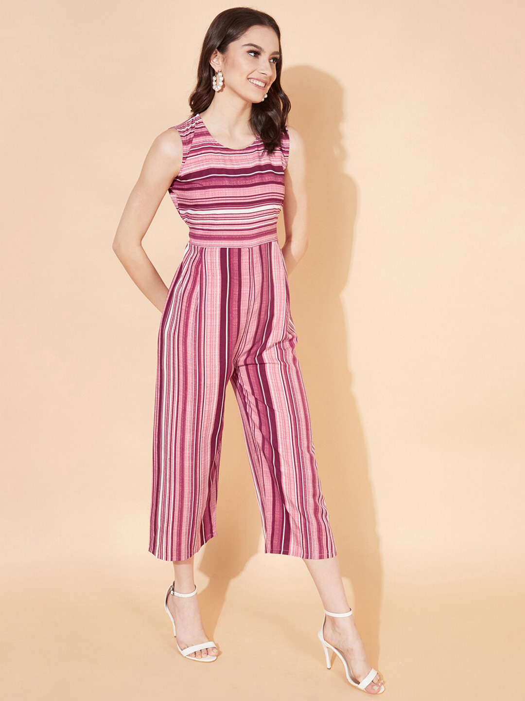 

Selvia Women Striped Basic Jumpsuit, Pink