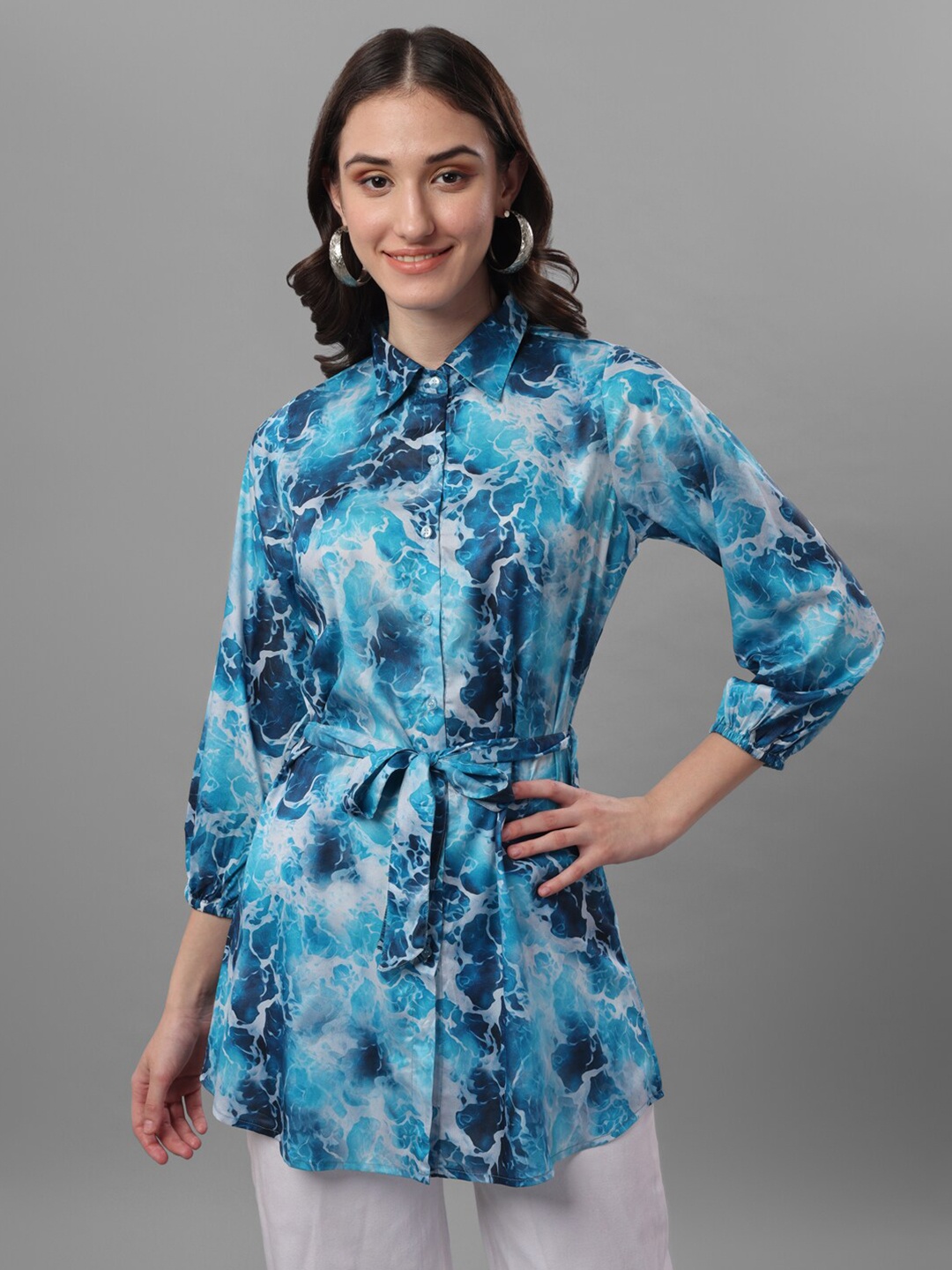 

Masakali Co Women Blue Relaxed Floral Semi Sheer Printed Casual Shirt