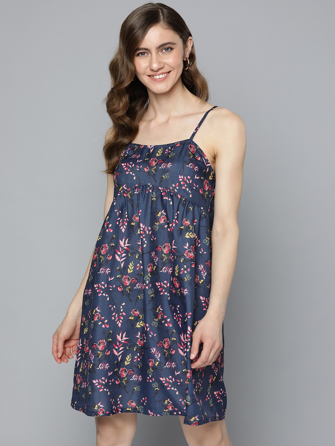 

HERE&NOW Navy Blue Floral Printed Nightdress