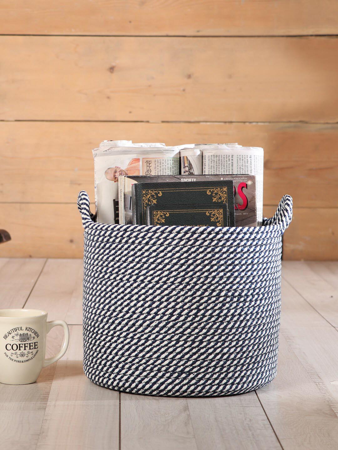 

Pano Self-Design Round Storage Basket With Handles, Blue