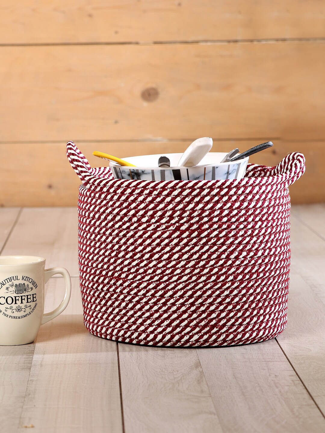 

Pano Printed Storage Round Basket, Maroon
