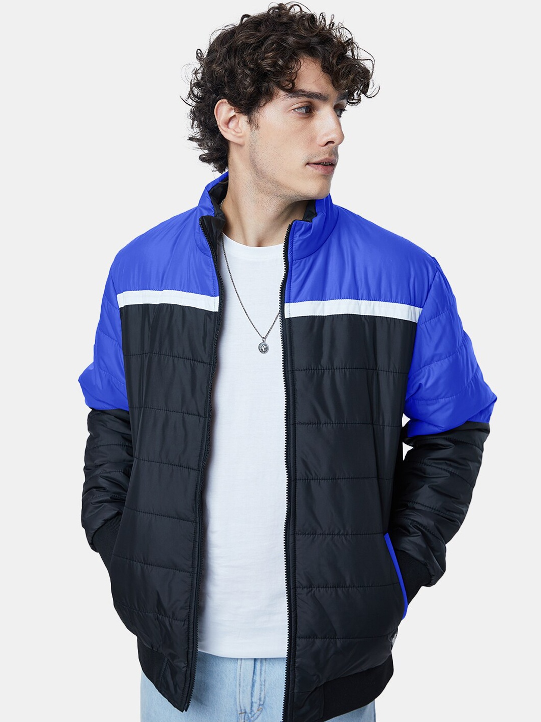 

The Souled Store Men Colourblocked Bomber Jacket, Black