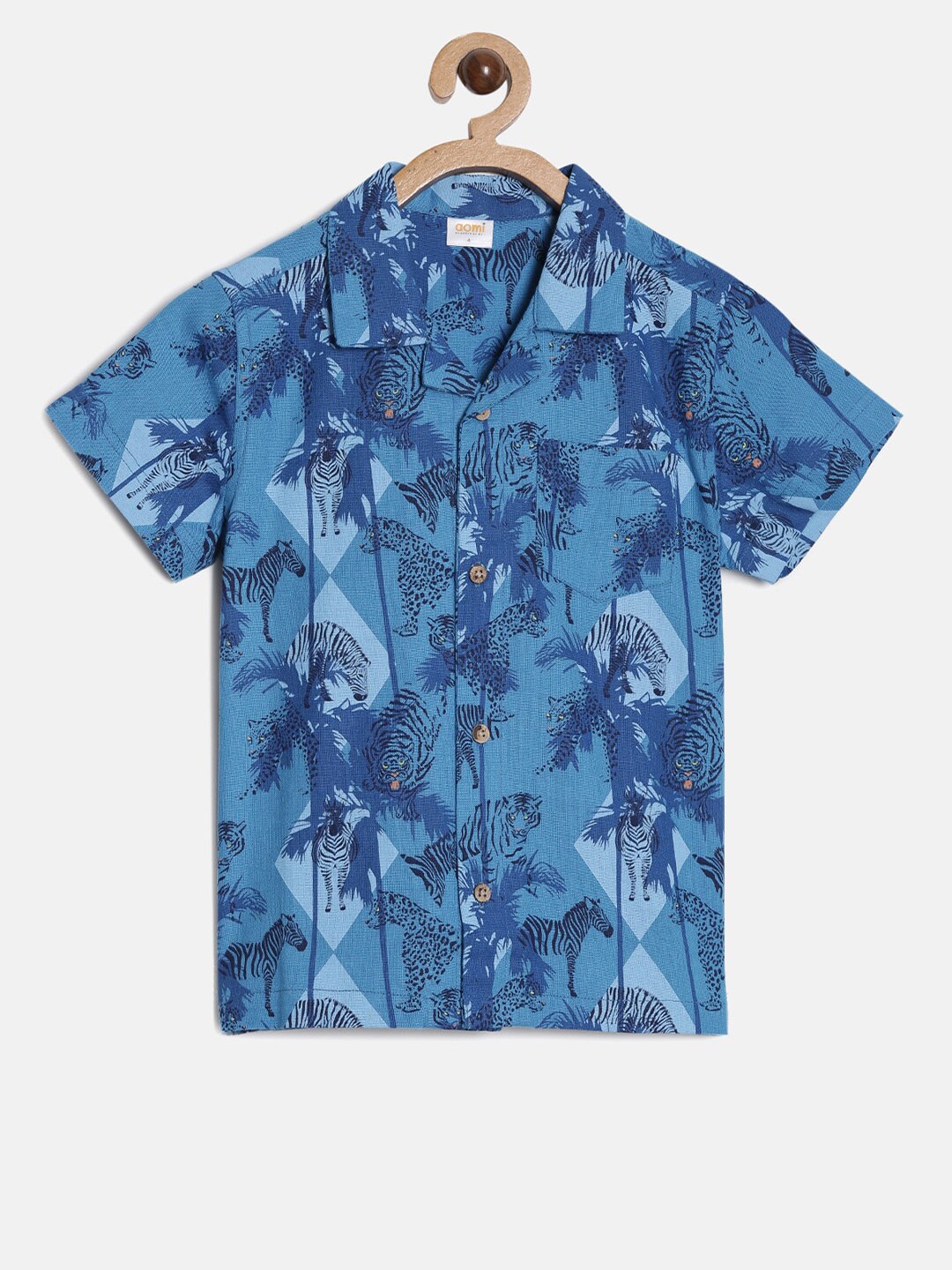 

Aomi Boys Turquoise Blue Floral Sheer Printed Casual Shirt