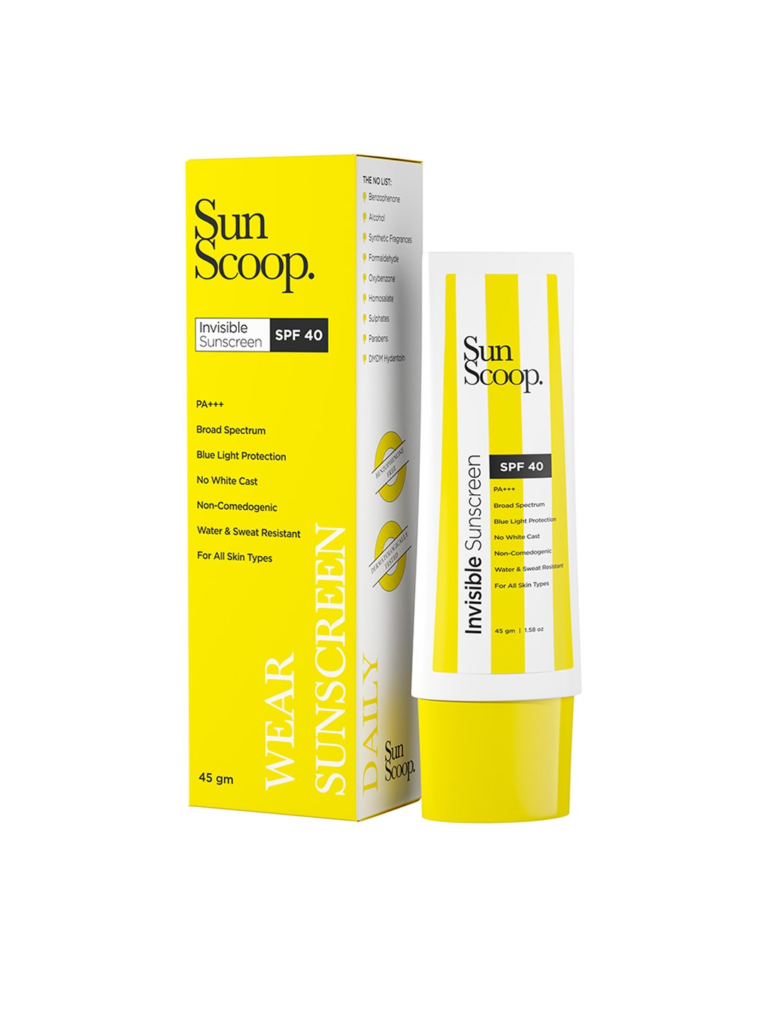 

SunScoop SPF 40 PA+++ Invisible Gel Based Sunscreen with Water & Sweat Resistant - 45 g, Yellow
