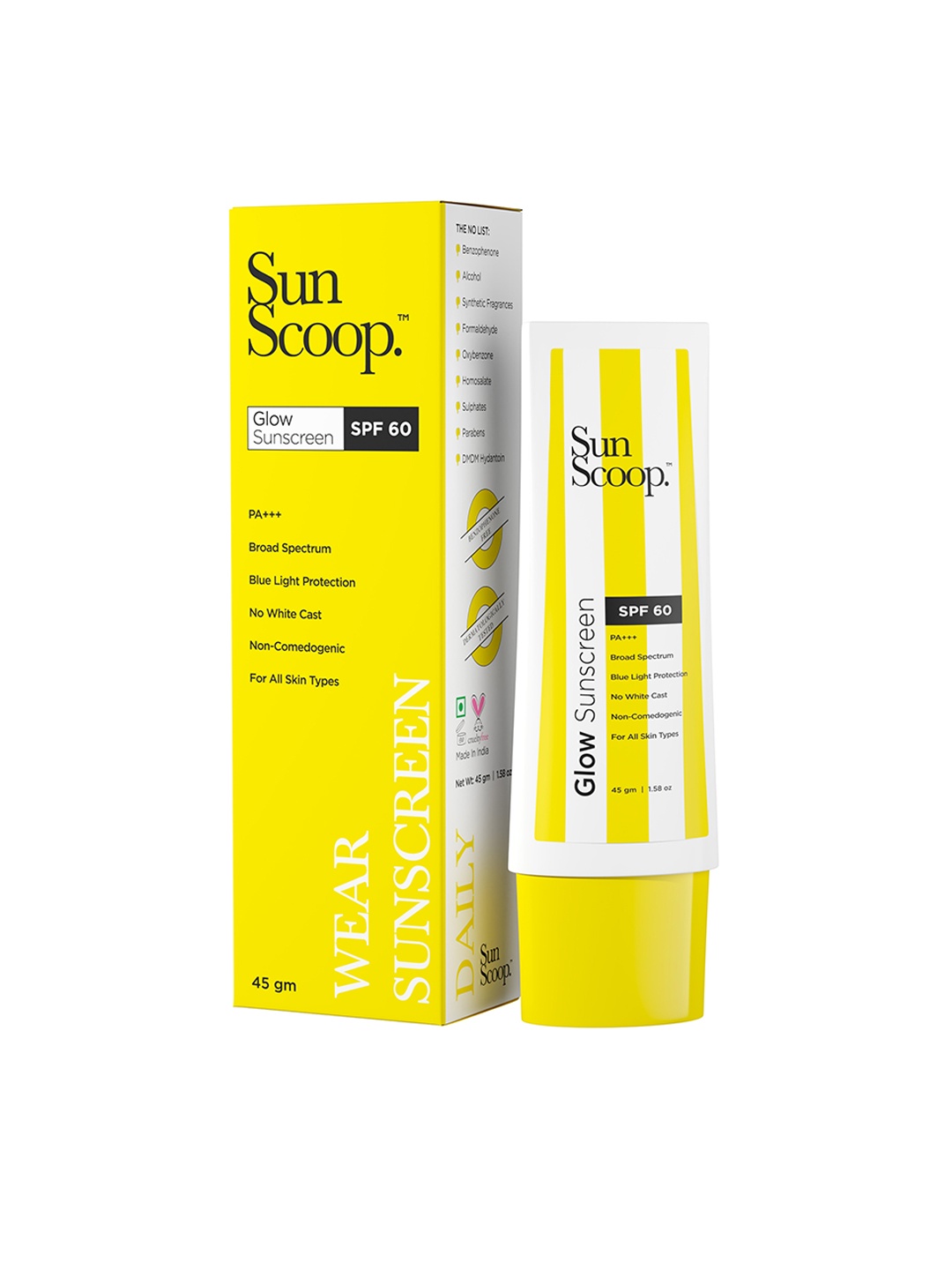 

SunScoop SPF 60 PA+++ Glow Sunscreen for Blue Light Protection - 45 g, Yellow