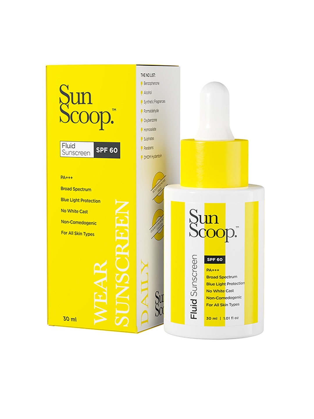 

SunScoop SPF 60 PA+++ Fluid Sunscreen for Blue Light Protection - 30 ml, Yellow