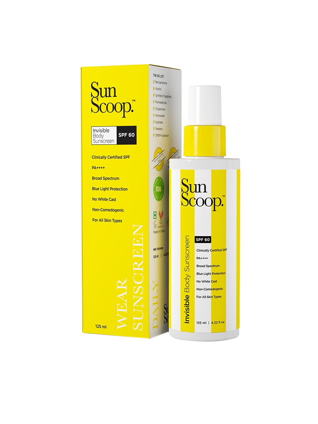 

SunScoop SPF 60 Invisible Body Sunscreen for Blue Light Protection - 125 ml, Yellow