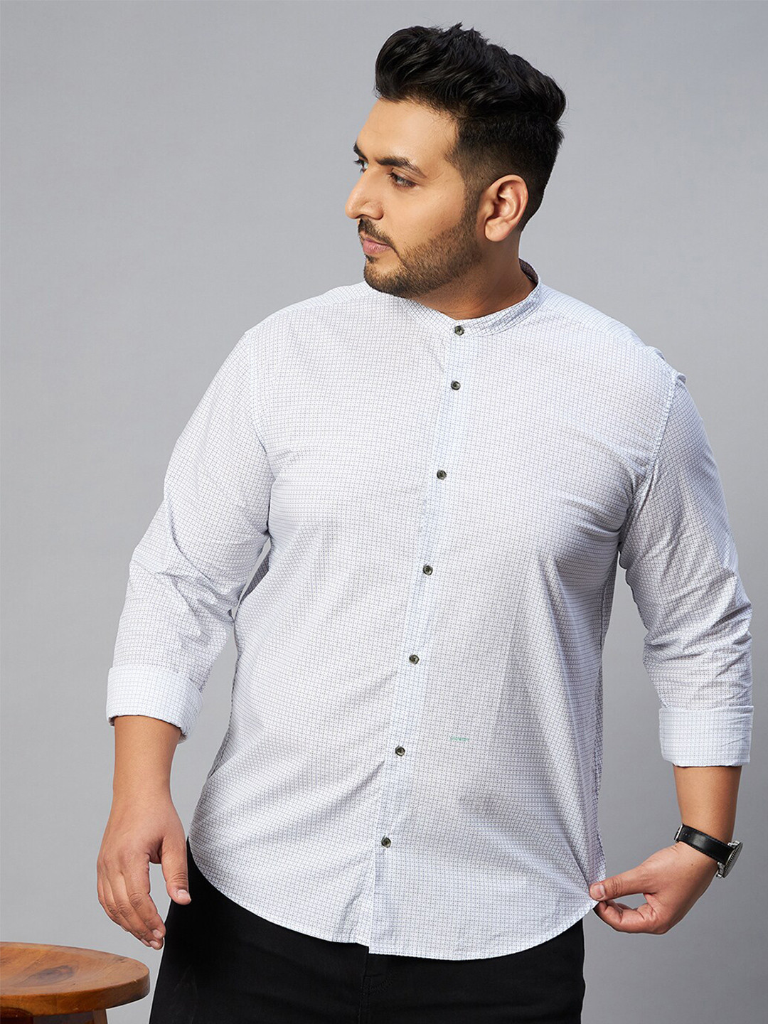 

SHOWOFF Plus Men Plus Size Comfort Micro Ditsy Printed Cotton Casual Shirt, White