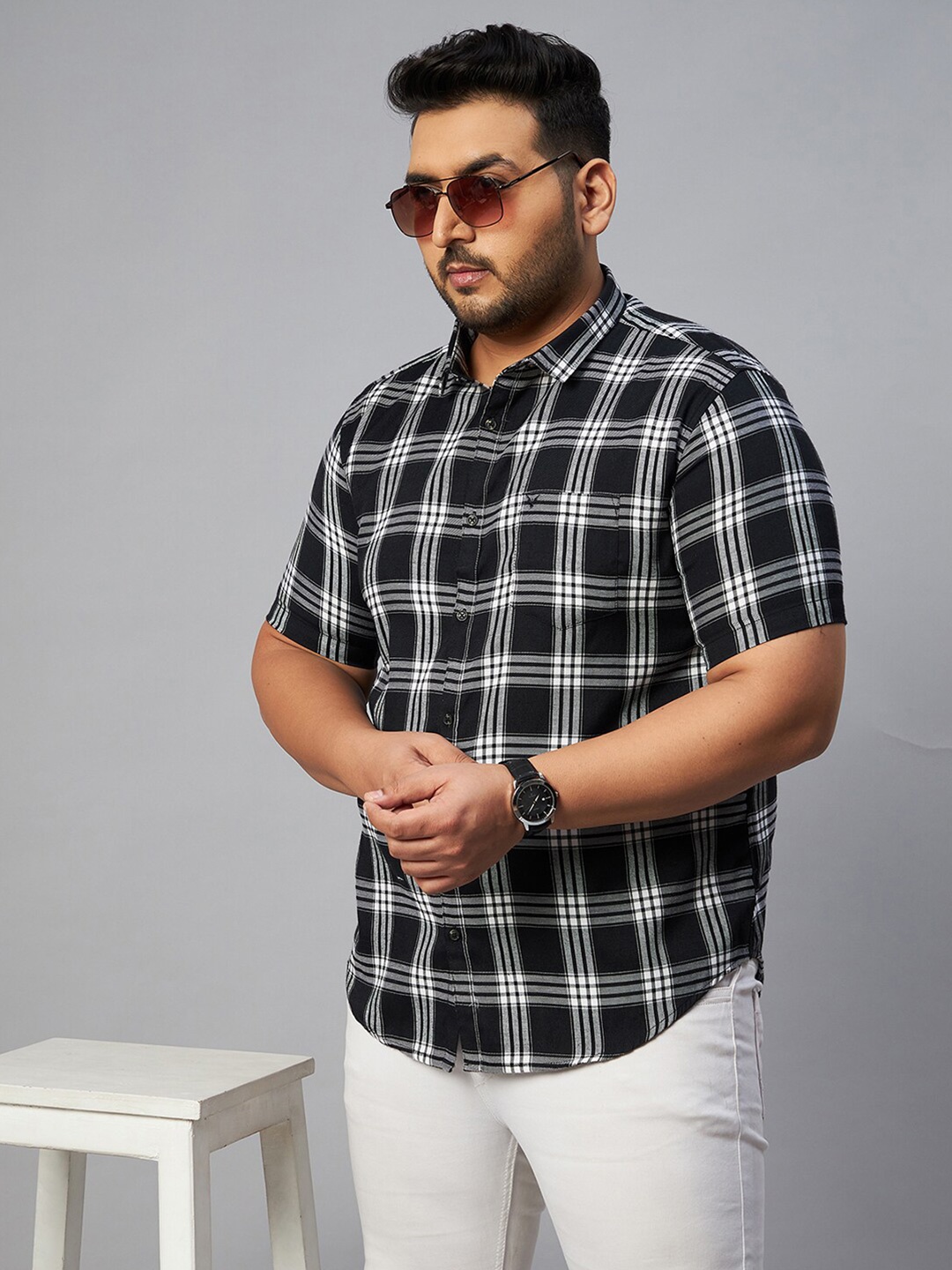 

SHOWOFF Plus Men Plus Size Comfort Tartan Checked Casual Shirt, Black