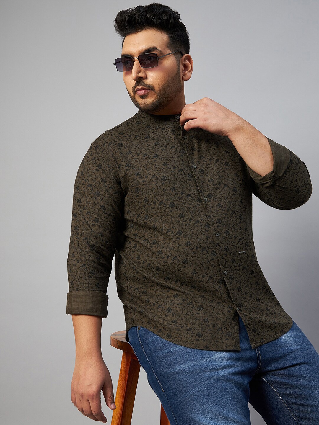 

SHOWOFF Plus Men Plus Size Comfort Floral Printed Casual Shirt, Olive