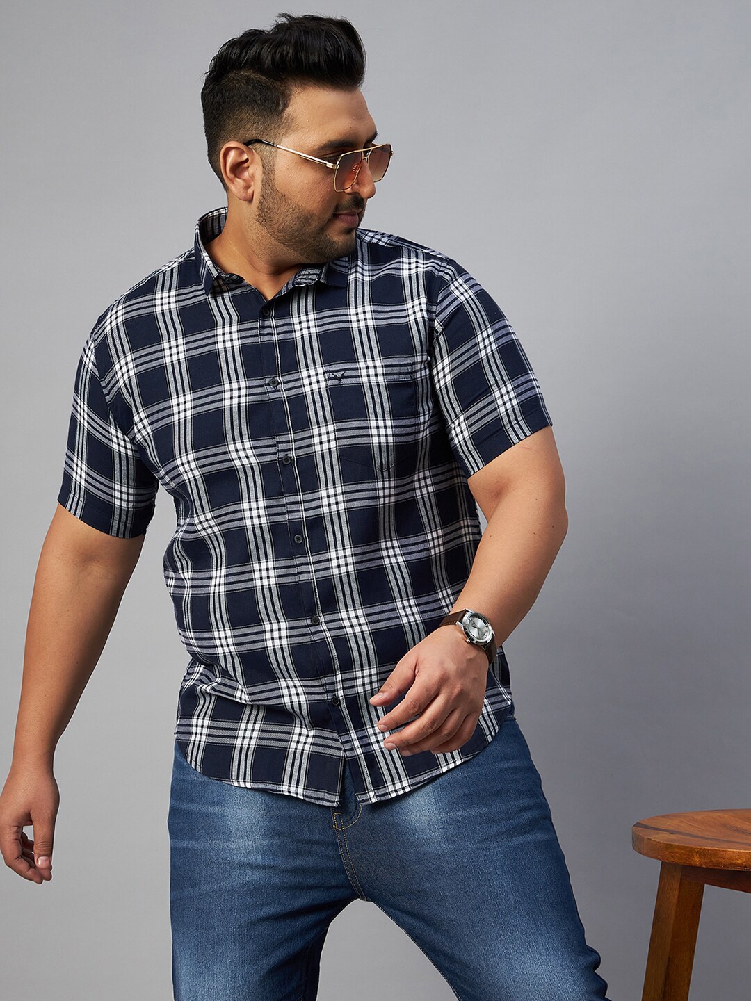 

SHOWOFF Plus Men Plus Size Comfort Tartan Checked Casual Shirt, Navy blue