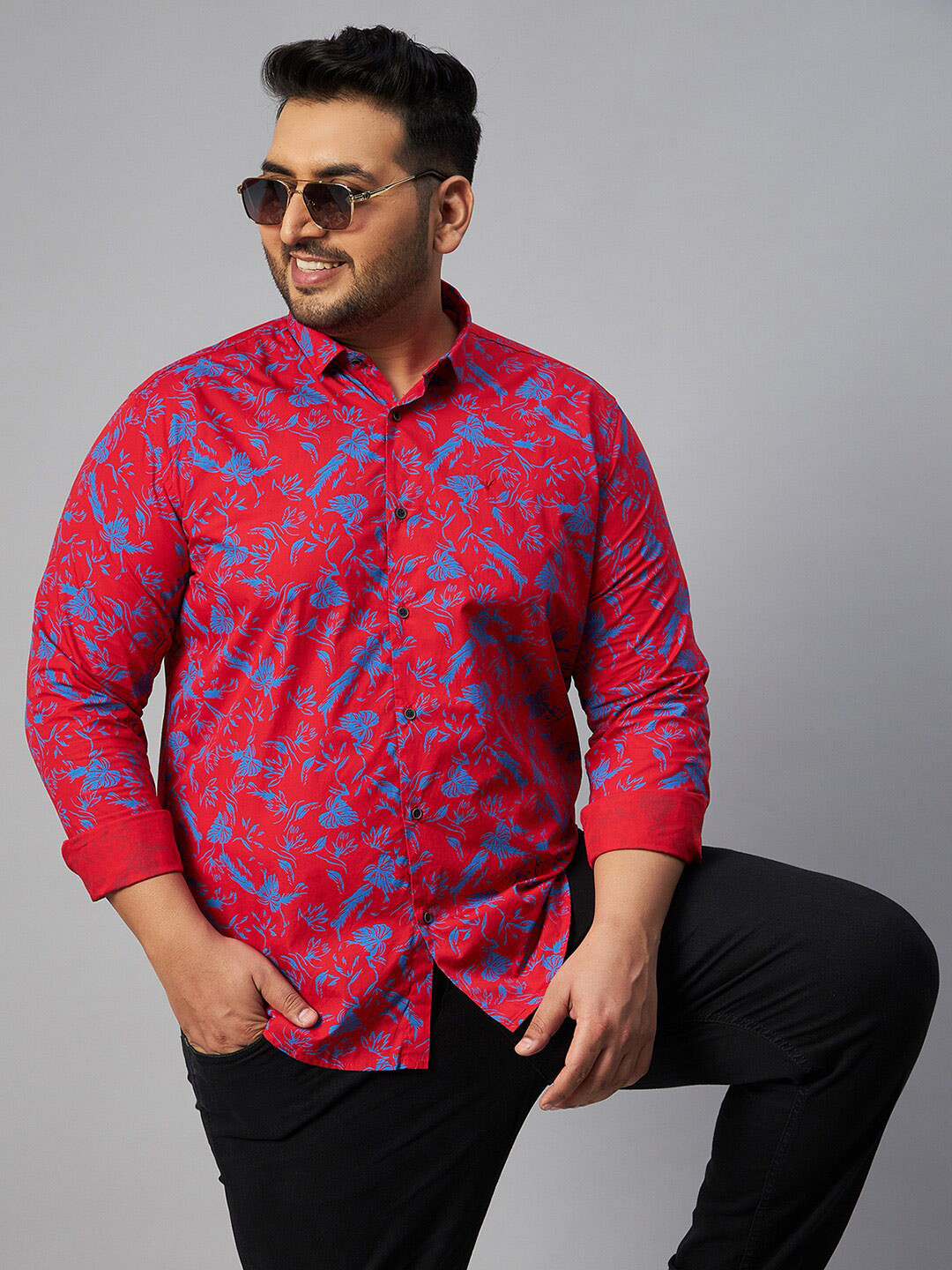 

SHOWOFF Plus Men Plus Size Comfort Floral Printed Casual Shirt, Red