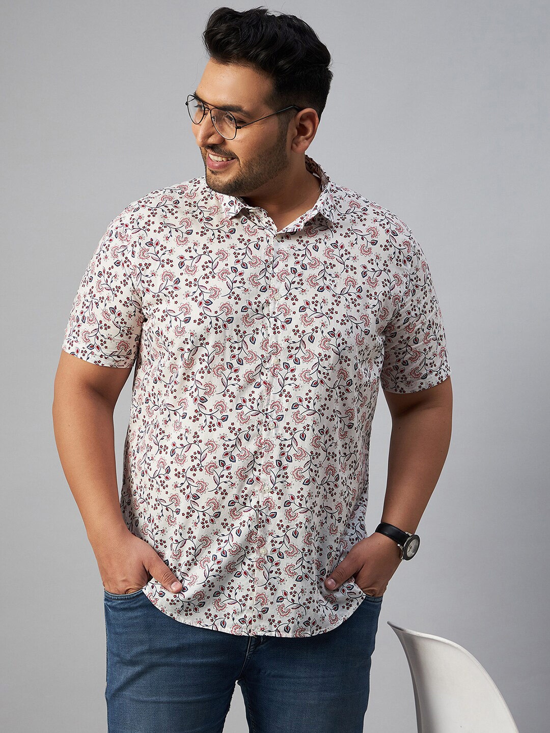 

SHOWOFF Plus Men Plus Size Comfort Floral Printed Casual Shirt, Off white