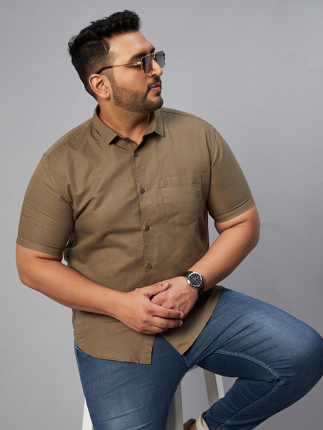 

SHOWOFF Plus Men Plus Size Comfort Casual Shirt, Olive