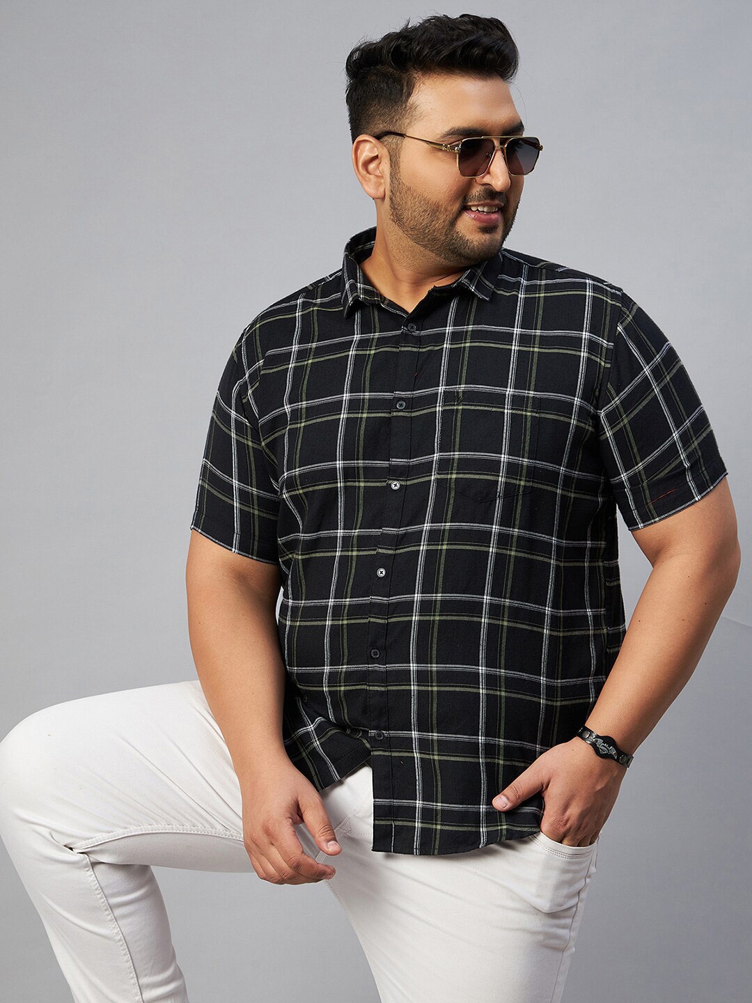 

SHOWOFF Plus Size Men Comfort Tartan Checks Casual Shirt, Black