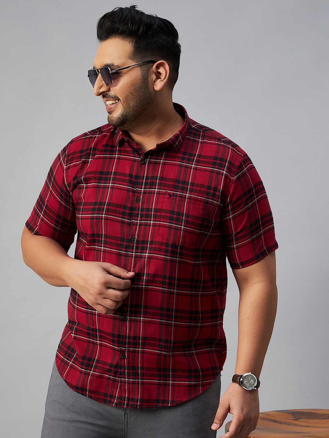 

SHOWOFF Plus Size Men Comfort Tartan Checks Casual Shirt, Maroon
