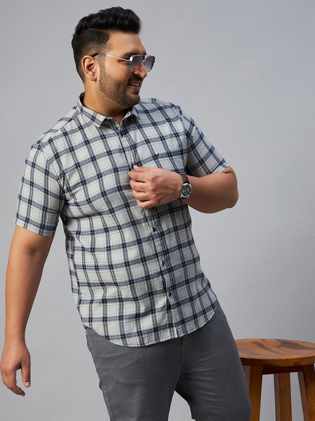 

SHOWOFF Plus Men Comfort Tartan Checked Casual Cotton Shirt, Grey