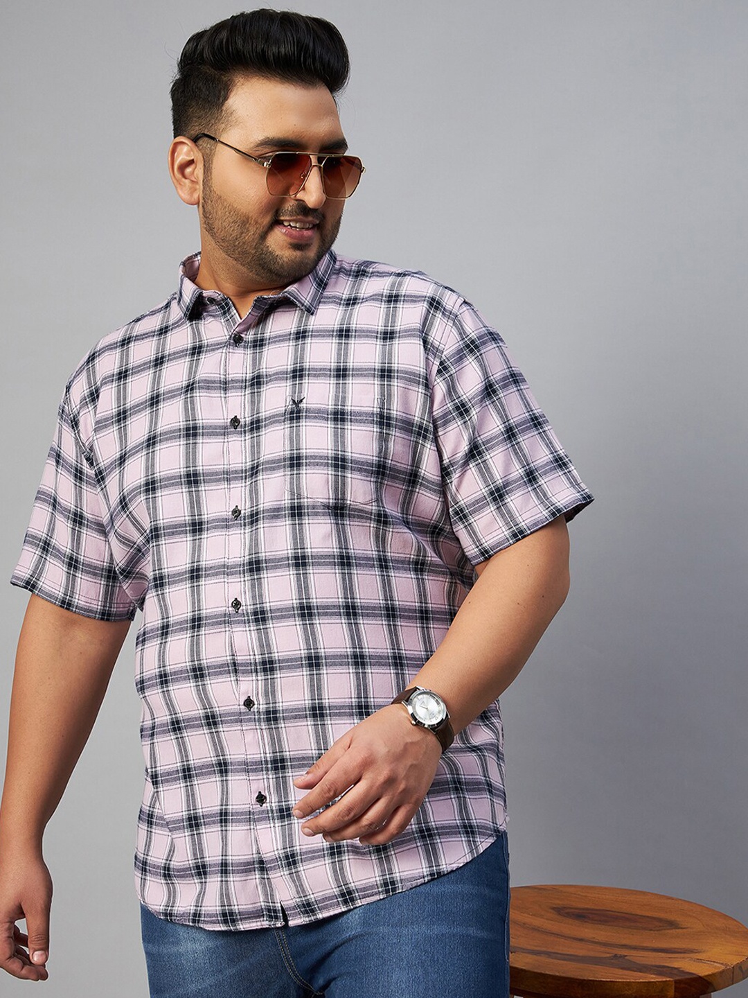 

SHOWOFF Plus Men Comfort Fit Checked Casual Cotton Shirt, Lavender