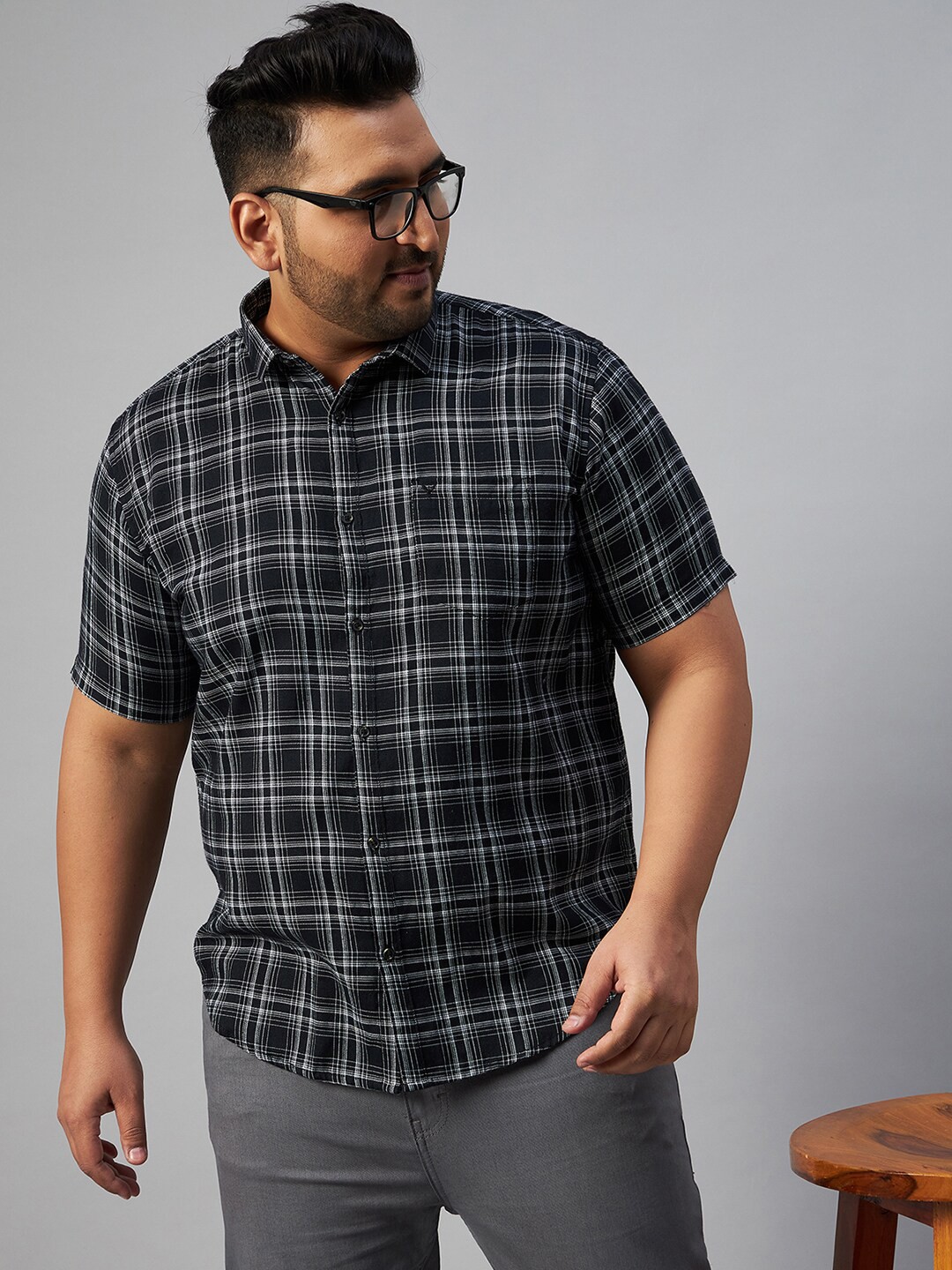 

SHOWOFF Plus Men Comfort Fit Tartan Checked Casual Cotton Shirt, Black