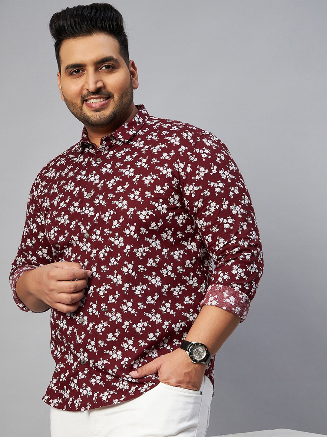 

SHOWOFF Plus Men Comfort Fit Floral Printed Casual Cotton Shirt, Maroon