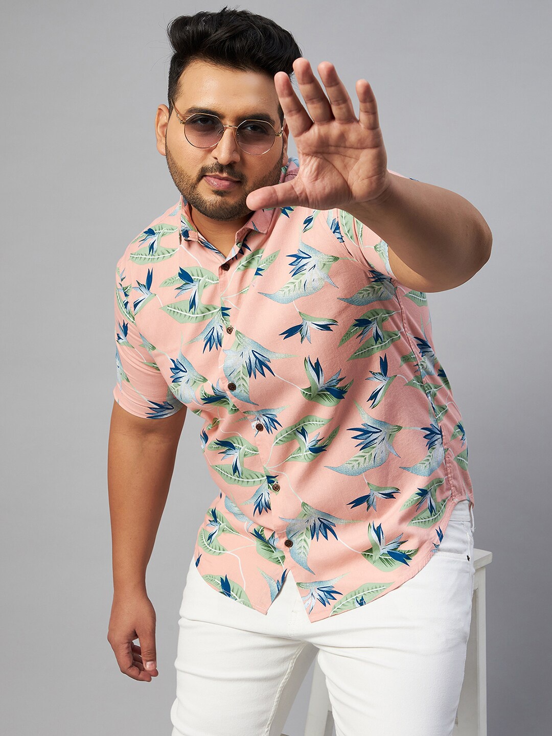 

SHOWOFF Plus Men Comfort Fit Printed Casual Cotton Shirt, Pink