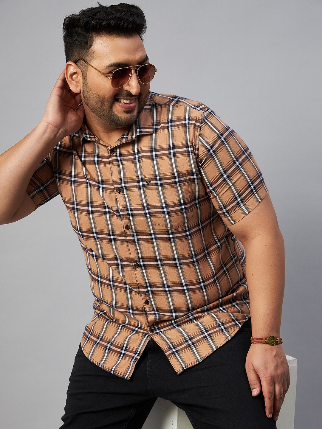 

SHOWOFF Plus Men Comfort Fit Tartan Checked Casual Cotton Shirt, Brown