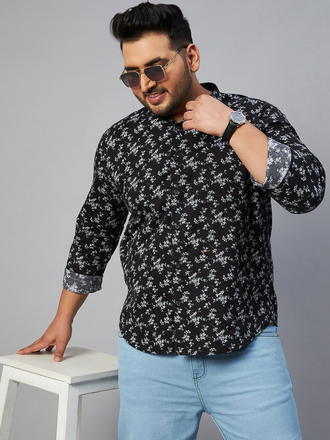 

SHOWOFF Plus Men Comfort Floral Printed Casual Cotton Shirt, Black