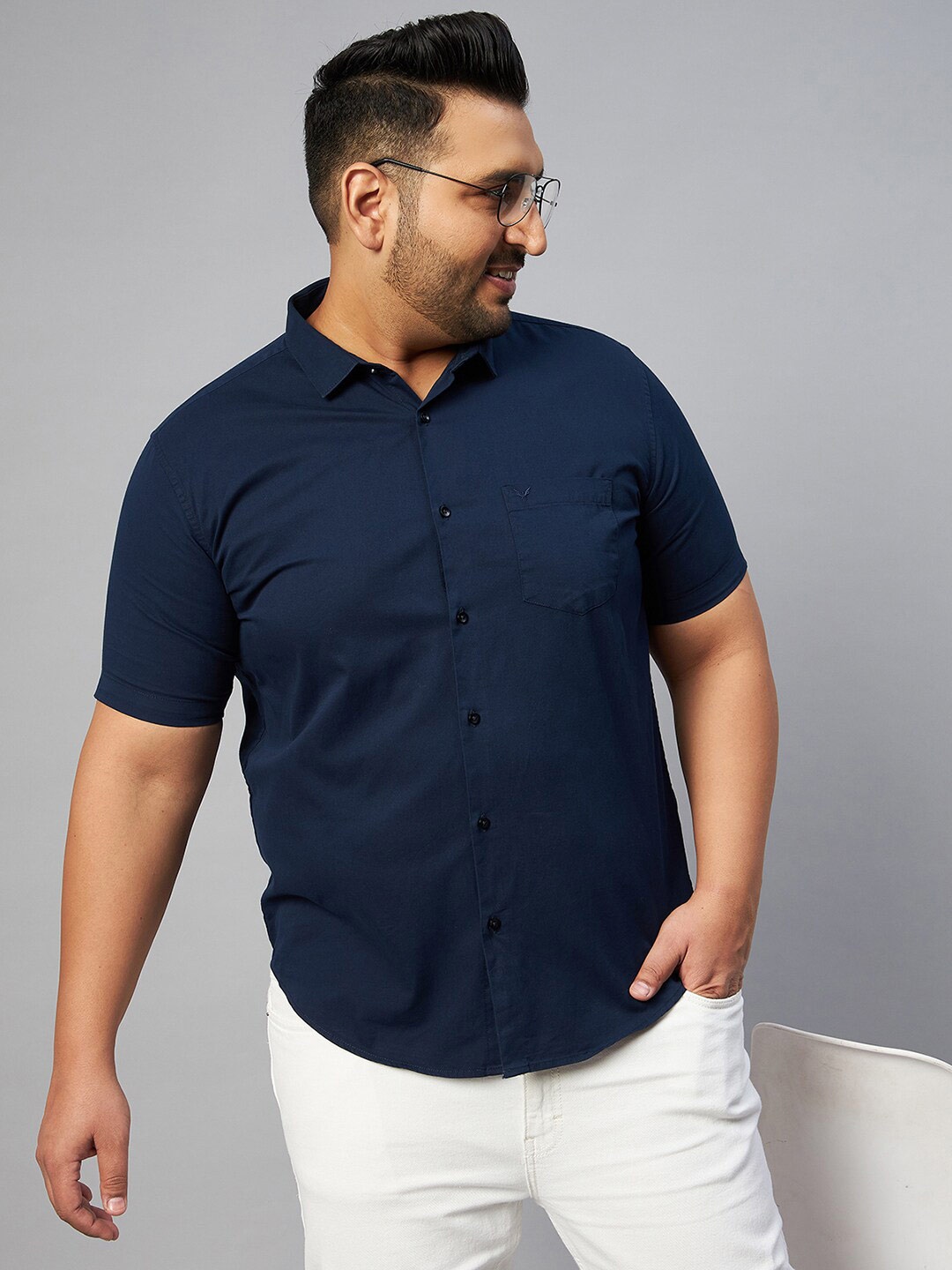 

SHOWOFF Plus Men Plus Size Comfort Fit Cotton Casual Shirt, Navy blue