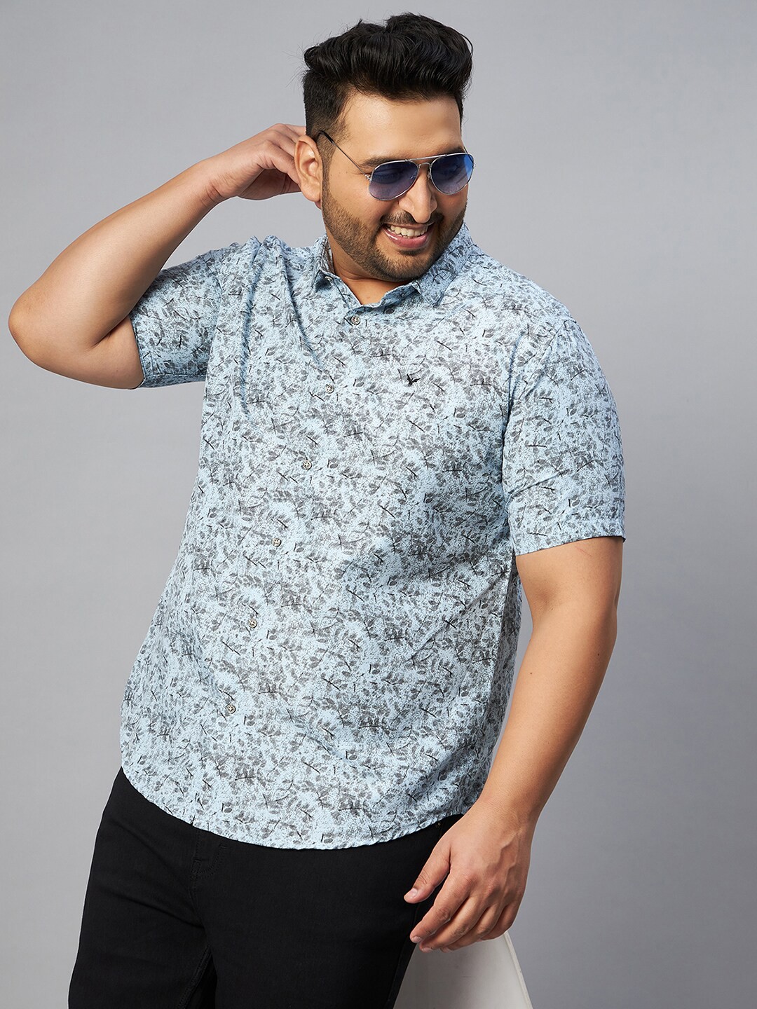 

SHOWOFF Plus Men Plus Size Comfort Floral Printed Cotton Casual Shirt, Blue