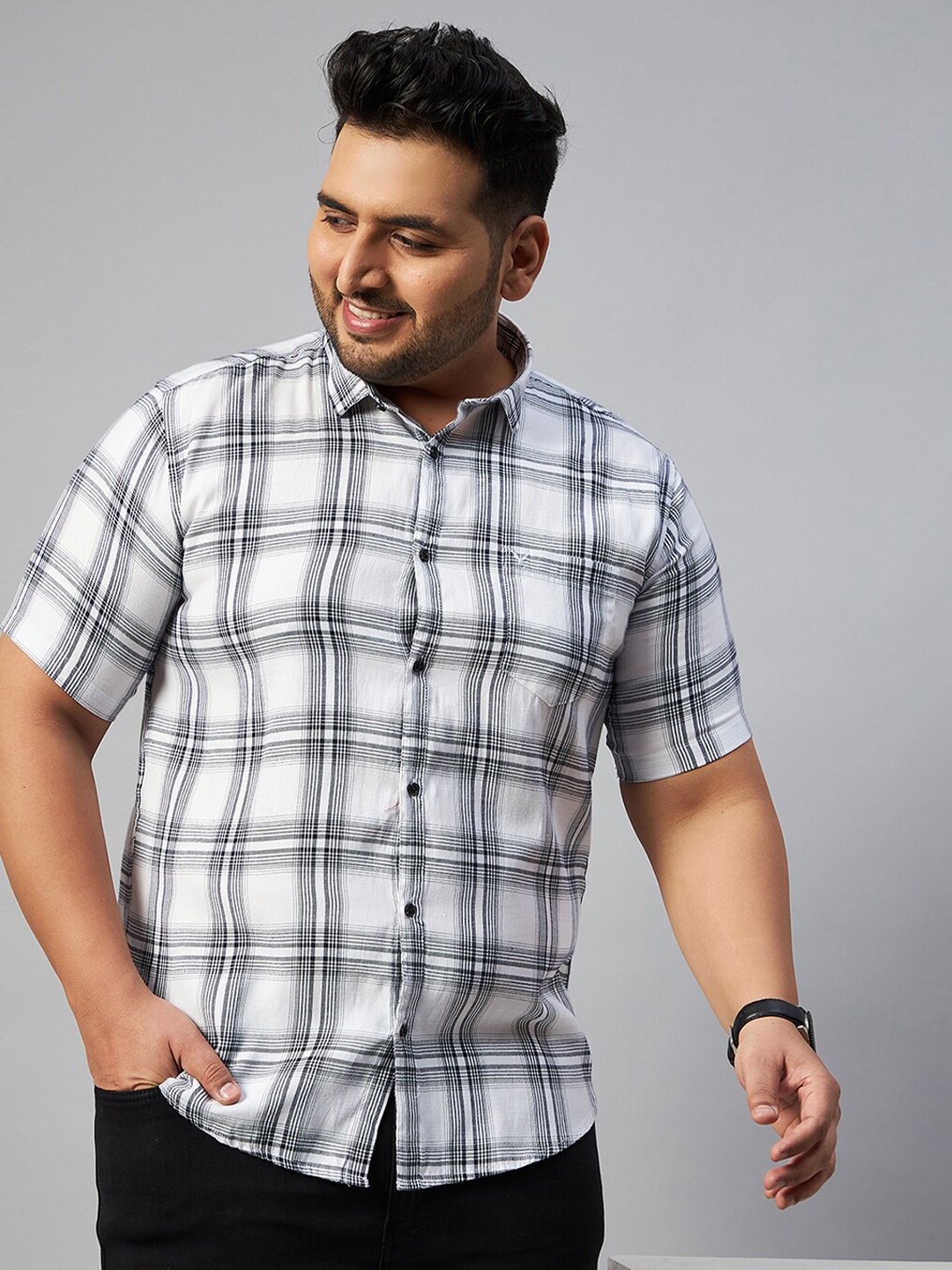 

SHOWOFF Plus Men Plus Size Comfort Tartan Checks Cotton Casual Shirt, White