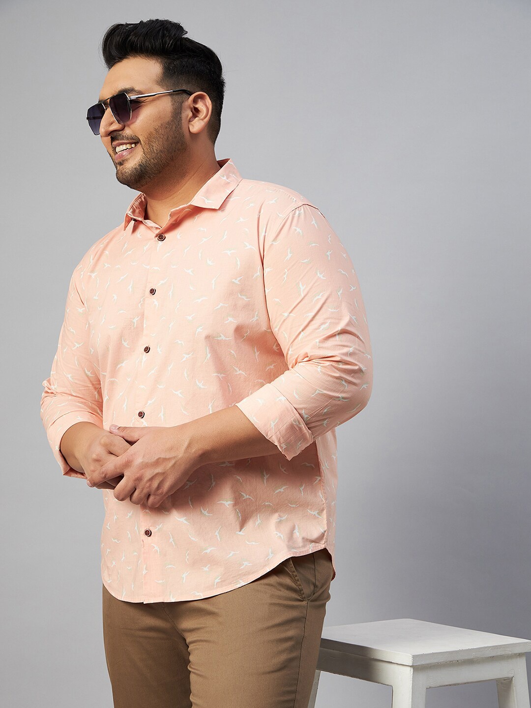 

SHOWOFF Plus Men Plus Size Comfort Conversational Printed Cotton Casual Shirt, Peach