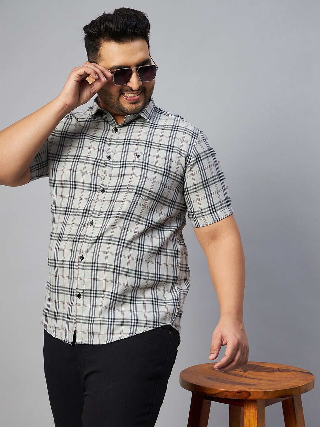 

SHOWOFF Plus Men Plus Size Comfort Tartan Checks Casual Cotton Shirt, Grey