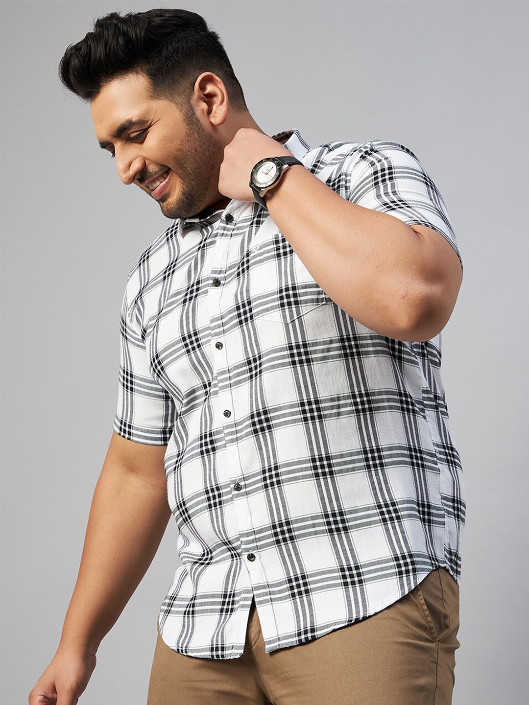 

SHOWOFF Plus Men Plus Size Comfort Tartan Checks Cotton Casual Shirt, White