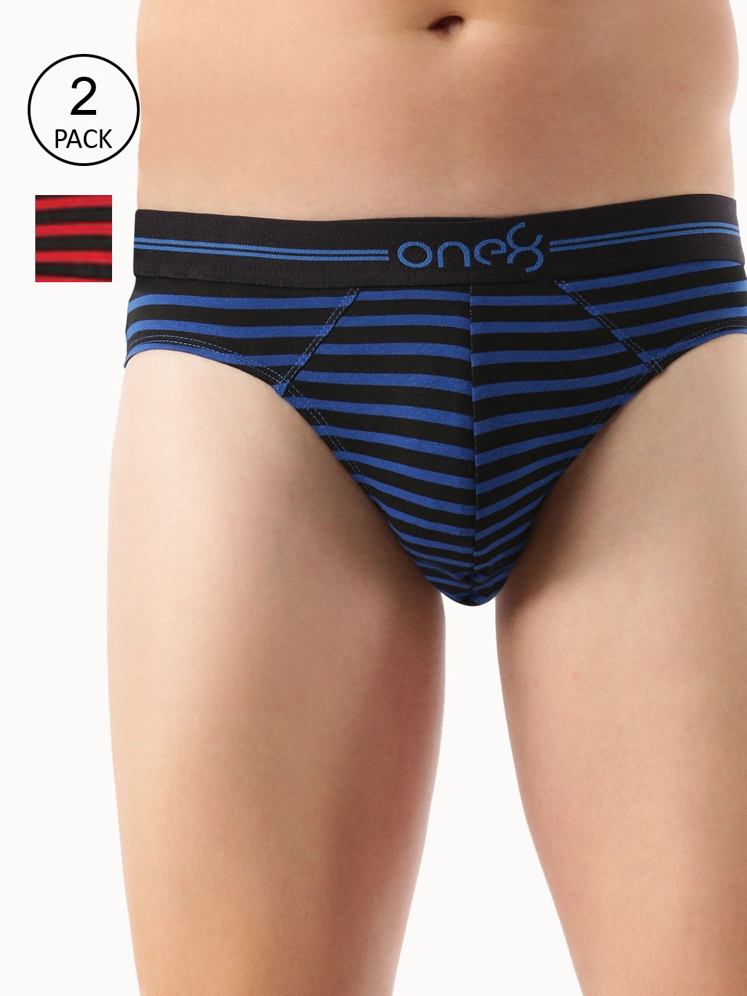 

One8 By Virat Kohli Men Pack Of 2 Striped Cotton Basic Briefs, Red