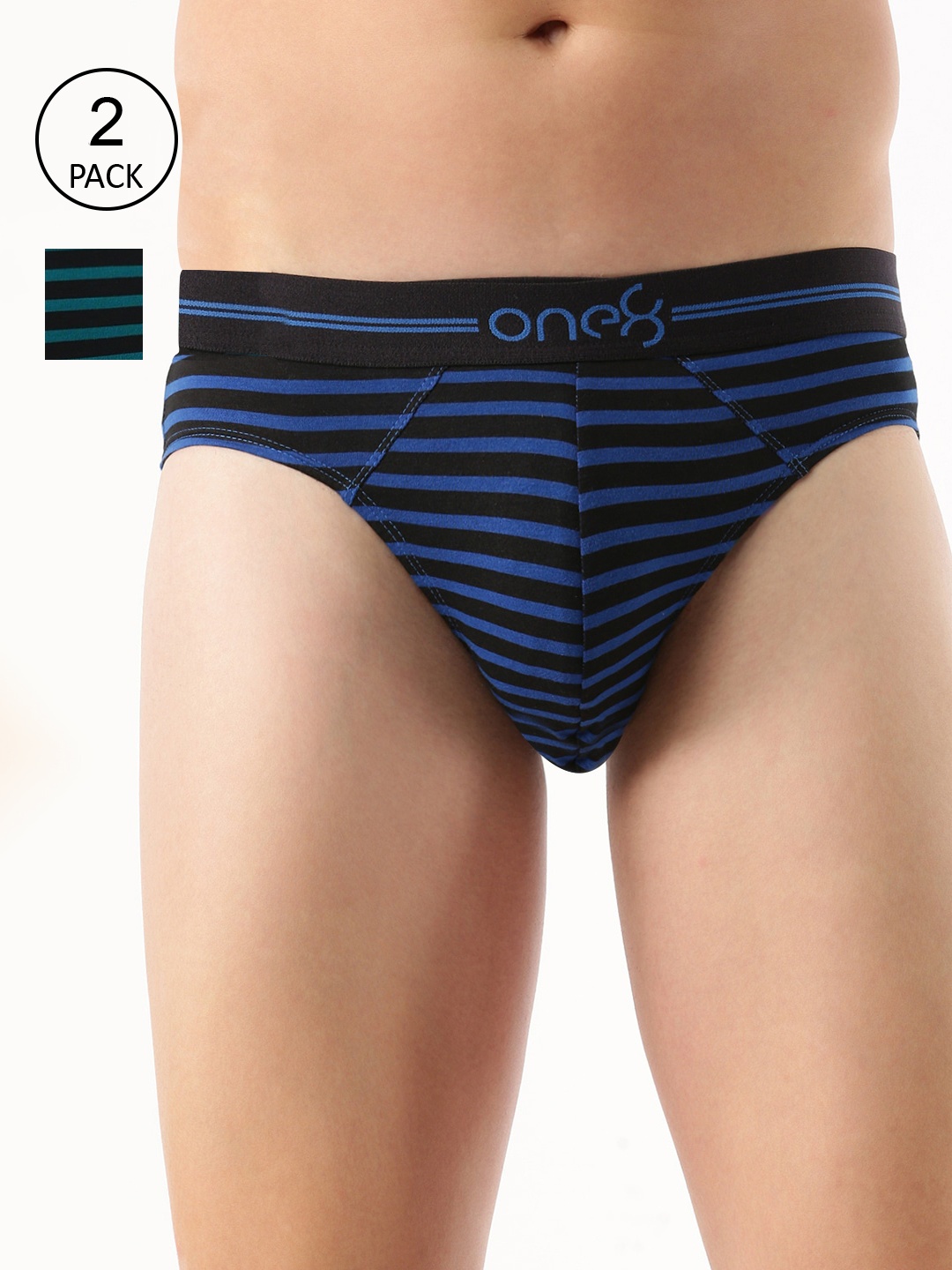 

one8 by Virat Kohli Men Set of 2 Striped Cotton Briefs 731-PO2-Rblue/Seagreen, Blue