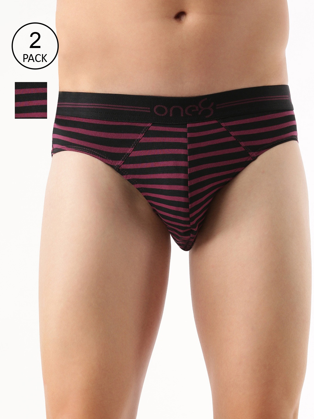 

one8 by Virat Kohli Men Pack Of 2 Striped Basic Briefs, Purple