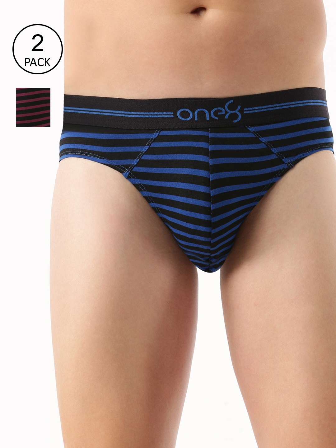 

one8 by Virat Kohli Men Pack Of 2 Striped Basic Briefs, Blue